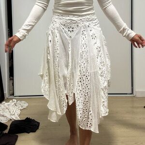 Free People Elegant White Lace Skirt Asymmetrical
